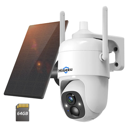 Hiseeu 3MP Cloud AI WiFi Video Security Surveillance Camera Rechargeable Battery with Solar Panel Outdoor Pan & Tilt Wireless