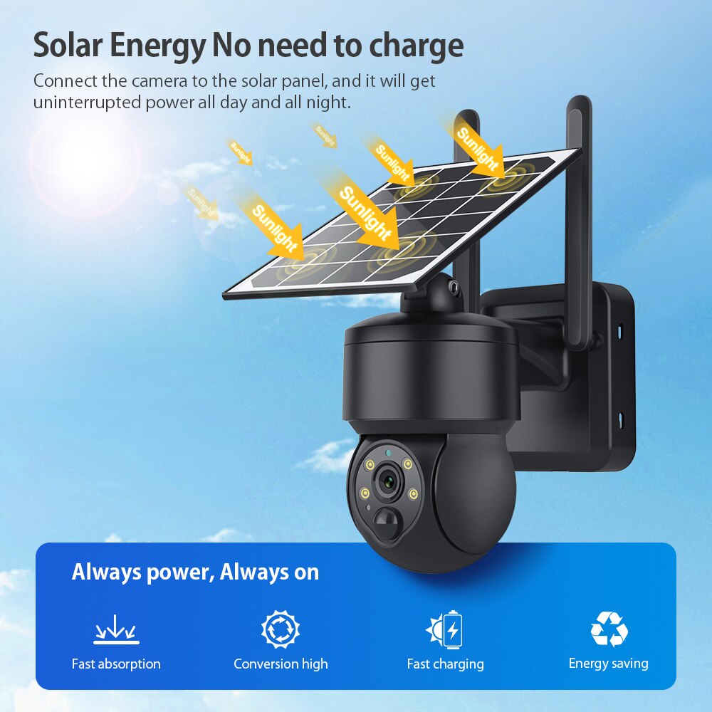 WIFI sem fio PTZ câmera solar 4G SIM 3MP painel solar externo áudio bidirecional proteção de segurança câmera CCTV bateria cam