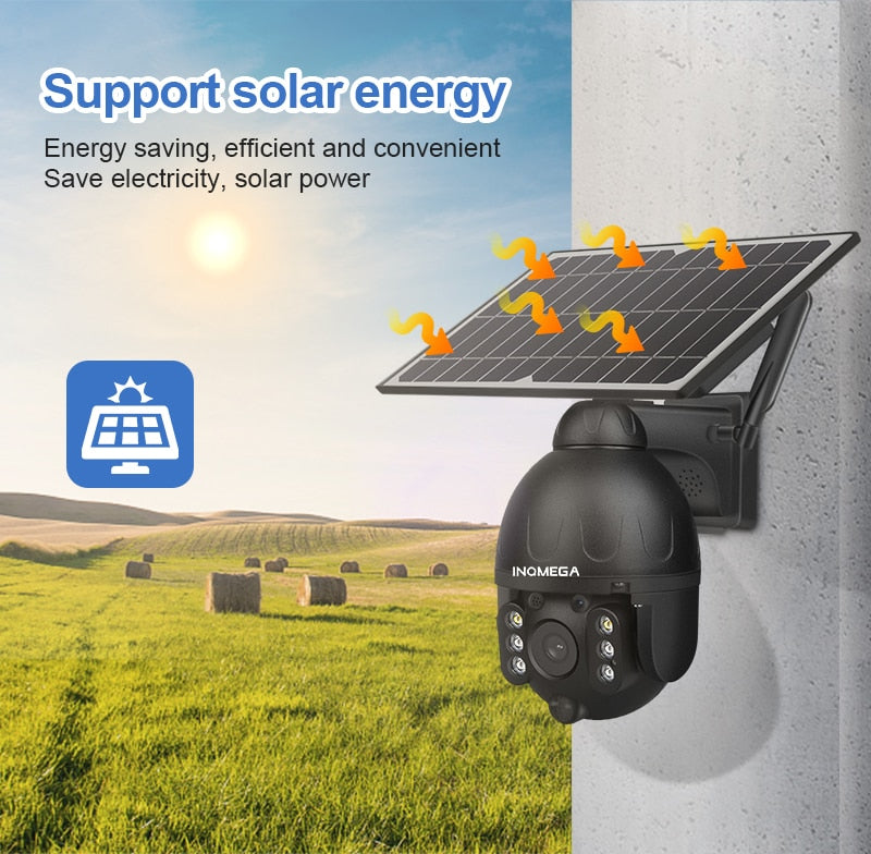 INQMEGA Outdoor Solar Camera - 4G SIM / WIFI Wireless Security Detachable Solar Cam Battery CCTV Video Surveillance Smart Monitor