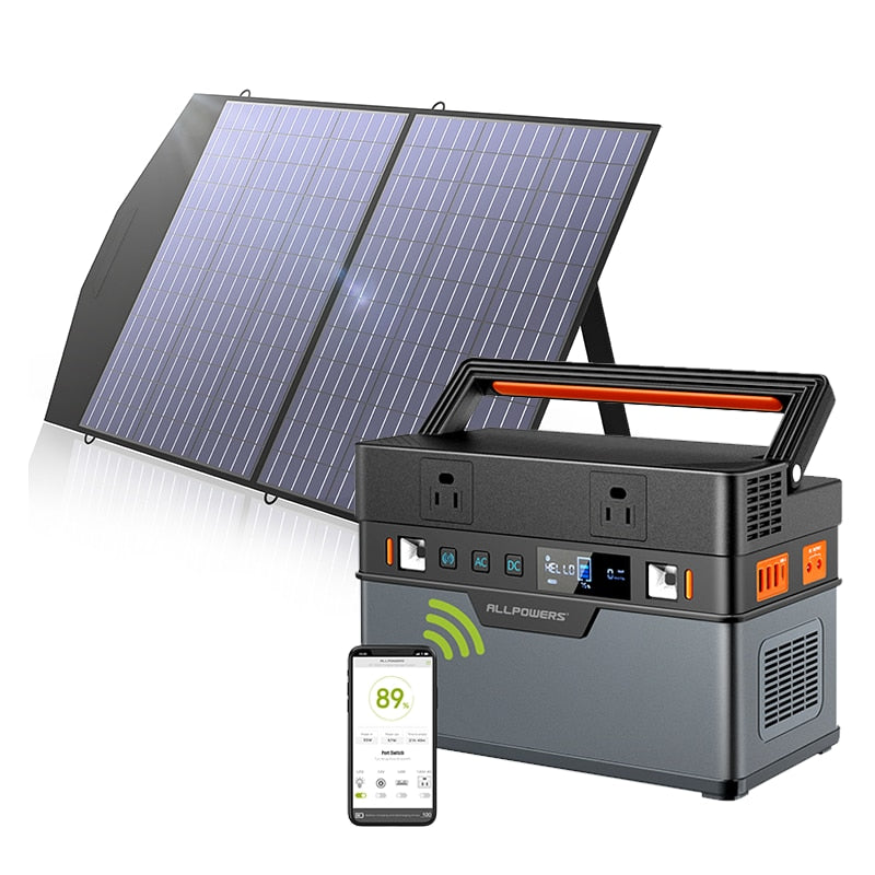ALLPOWERS 700W Portable Power Station - 606Wh / 164000mAh Solar Generator With 100W Foldable Solar Panel MC-4 Anderson For Camping