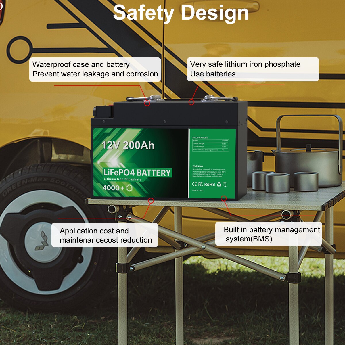 safety design Waterproof case and battery safe lithium iron phosphate Pre