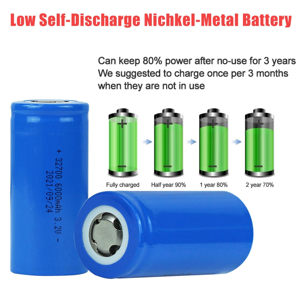 New 3.2V 32700 6000mAh LiFePO4 Battery - Max 30A Discharge High Power 12V Lifepo4 Rechargeable Batteries for Solar RV Backup Power