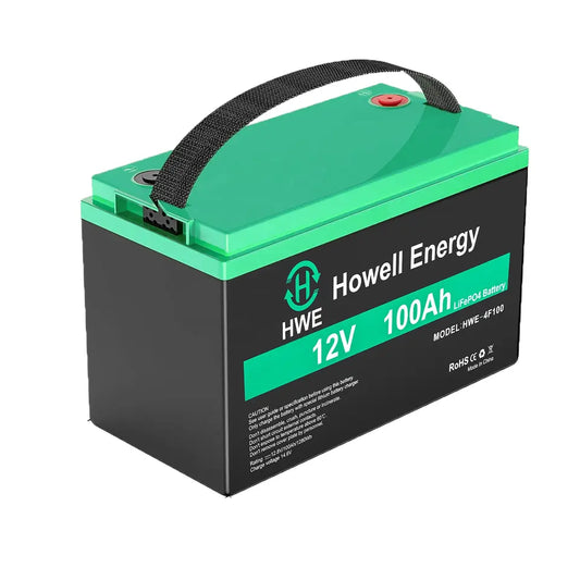 Howell 12v 100ah Battery - Rechargeable solar storage High capacity waterproof lifepo4 litium batteries with BMS for RV BOATS Golf Carts
