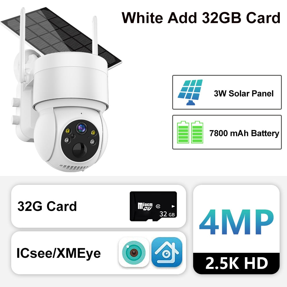 Cámara solar Wifi Exterior 4MP Cámaras IP de vigilancia inalámbrica con panel solar PIR Detección humana 7800mAh Batería de recarga