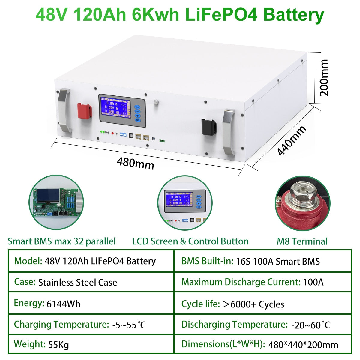 48V 200Ah 10Kw Powerwall, 48V 120Ah 6Kwh LiFePO4