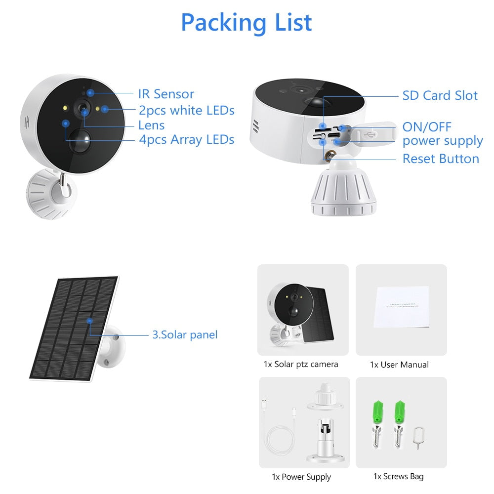 BESDER Q4 Solar Camera - Wireless Solar 4000mAh Rechargeable Battery Wifi CCTV Security Camera Outdoor Full HD 1080P Audio IP Camera With Camera