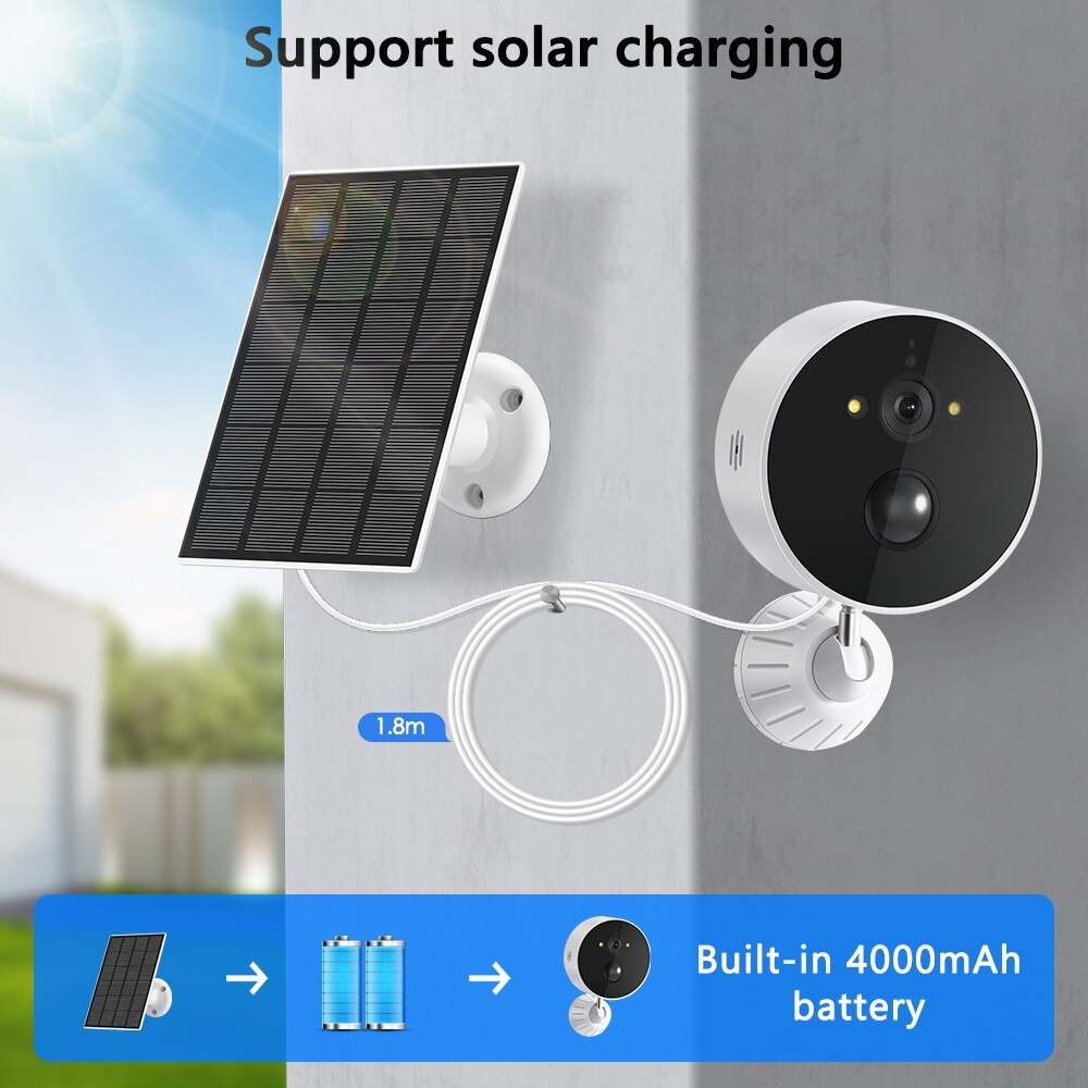 BESDER Q4 Solar Camera - Wireless Solar 4000mAh Rechargeable Battery Wifi CCTV Security Camera Outdoor Full HD 1080P Audio IP Camera With  Camera