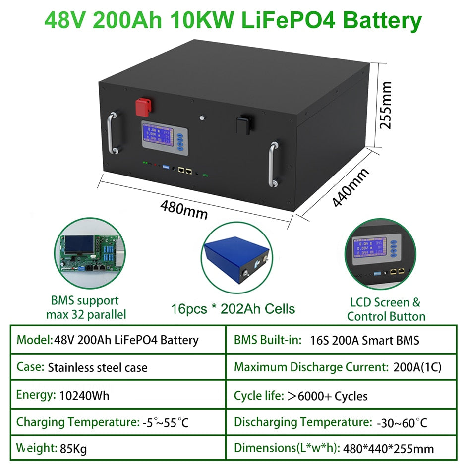 PAPOOL LiFePO4 Battery 48V - 230Ah 200Ah 100Ah 51.2V Lithium Battery 6000+ Cycles RS485 CAN 16S 200A BMS Max 32 Parallel EU NO TAX