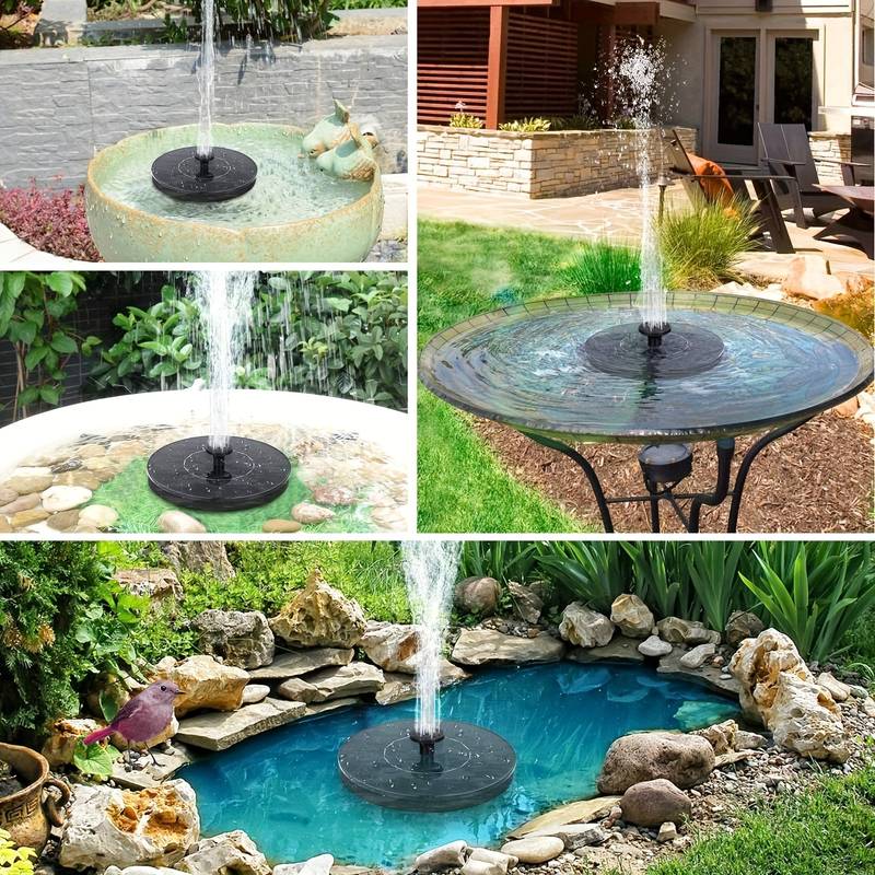 Bomba de água de fonte solar com 6 bicos para lagos de banho de pássaros, jardim, tanque de peixes de piscina, fonte movida a energia solar ao ar livre