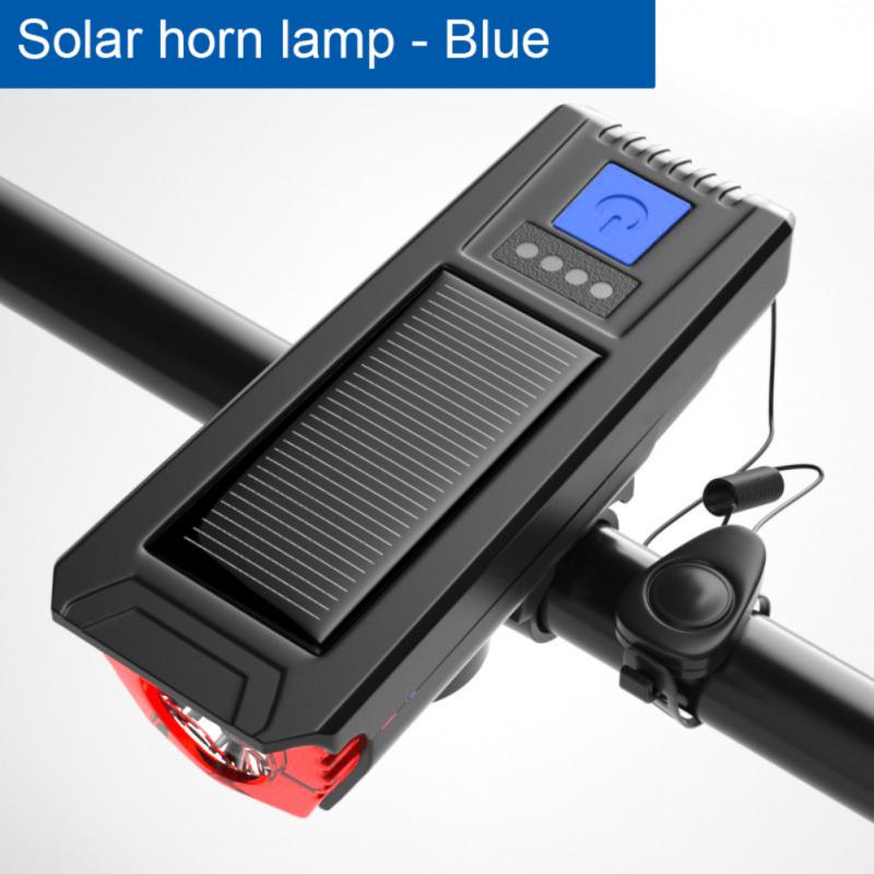 Lumière de vélo solaire multifonctionnelle avec klaxon - Lanterne de vélo de route VTT Lampe rechargeable USB Phare de vélo Accessoires de vélo