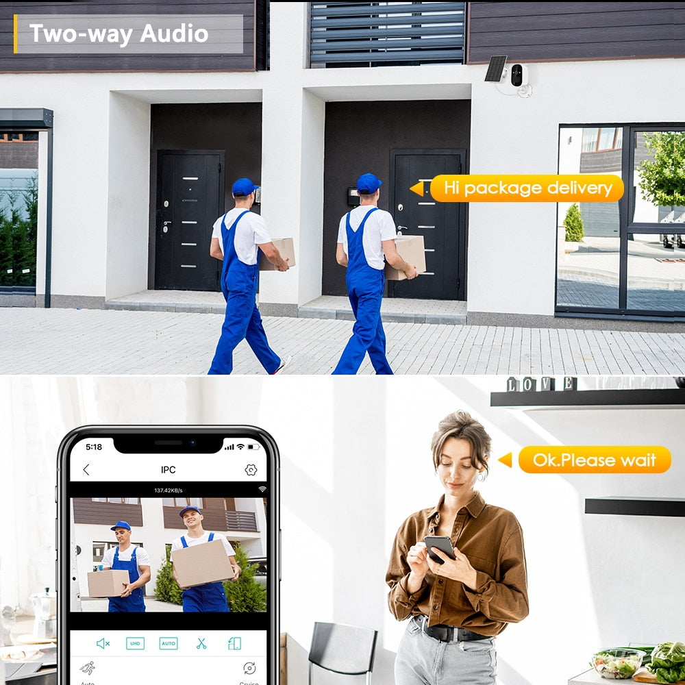 BESDER TD3 WiFi Solar Camera - Outdoor Night Vision IP Camera and 4000mAh Rechargeable Battery Security Camera CCTV Video Surveillance Camera