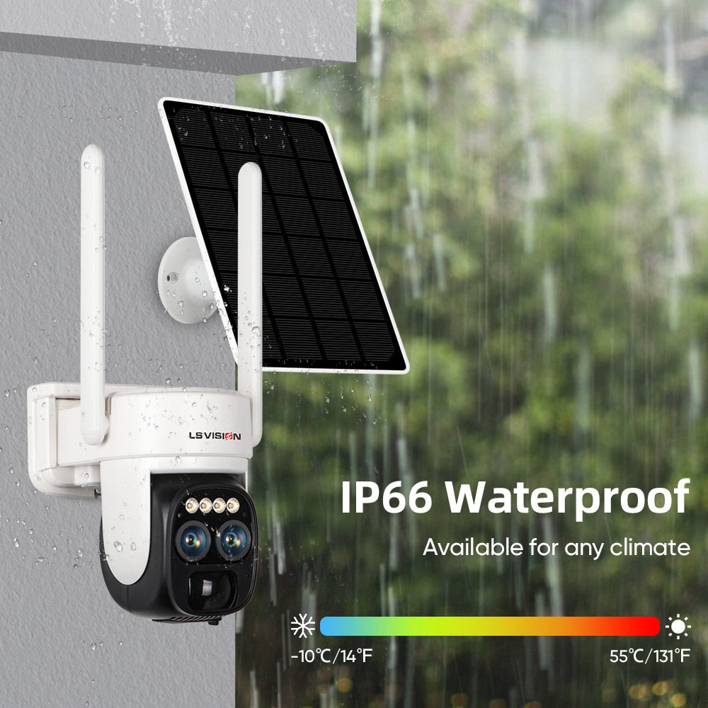 Câmera solar LS VISION LS-CS1 - Lente dupla 2K WIFI externa Zoom óptico de 10X Áudio bidirecional em cores Visão noturna com bateria interna Câmera de segurança