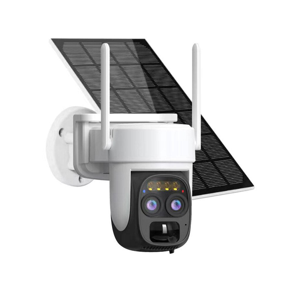 PEGATAH TI-D1W5 Cámara solar inalámbrica de 8MP - WiFi al aire libre Lente dual Panel solar 10X Detección humana Cámara de seguridad PTZ Cámaras IP a prueba de agua