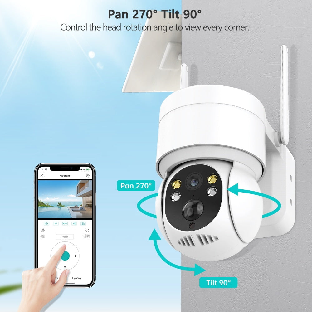 ANBIUX TQ2 Solar Camera - Wifi Outdoor 1080P PIR Human Detection Wireless Surveillance IP Cameras With Solar Panel 7800mAh Recharge Battery