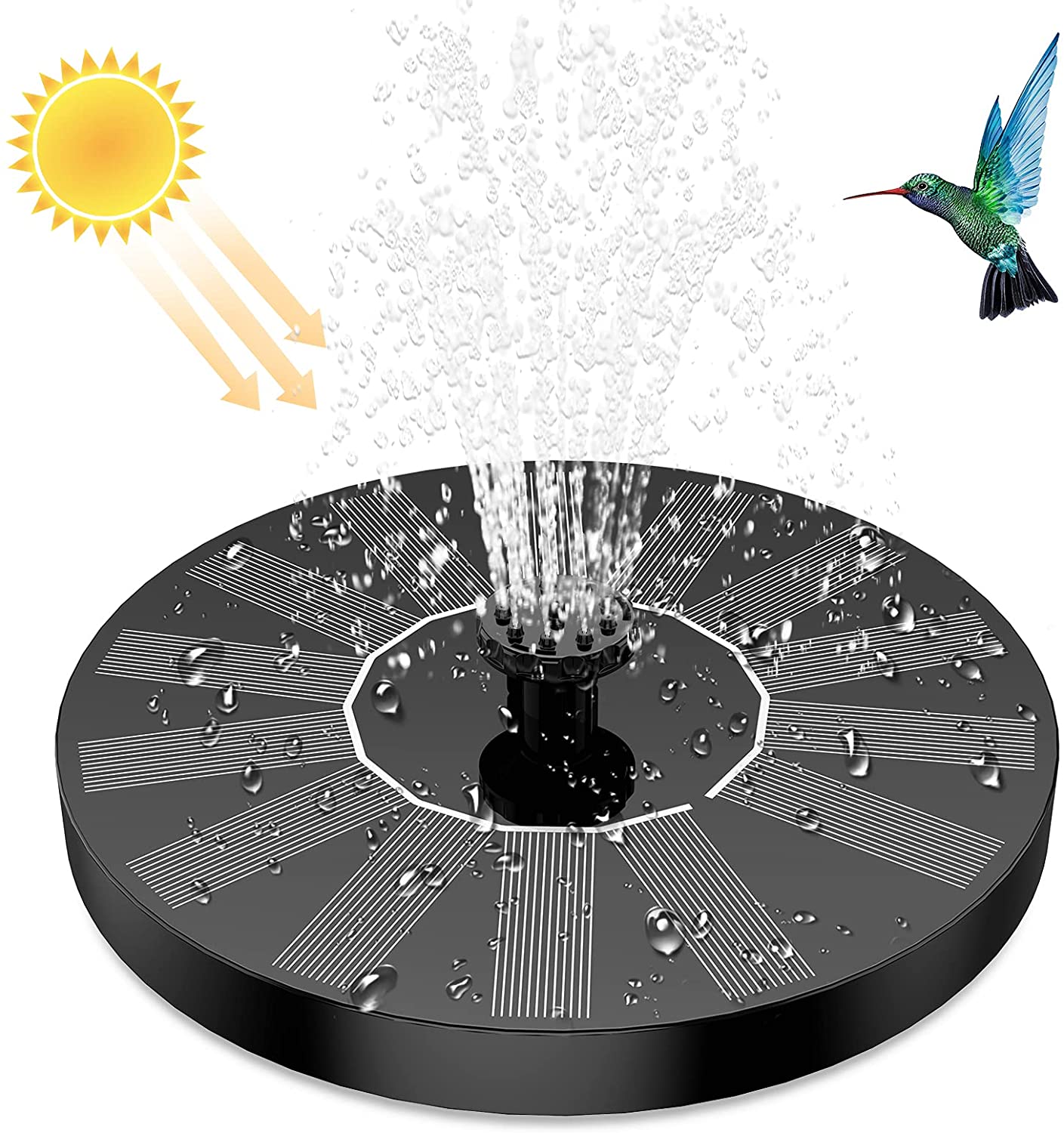 1.5W Solar Fountain Pump - with 6 nozzles Solar Bird Bath Fountain, Water Pump Floating Fountains Suitable for Ponds