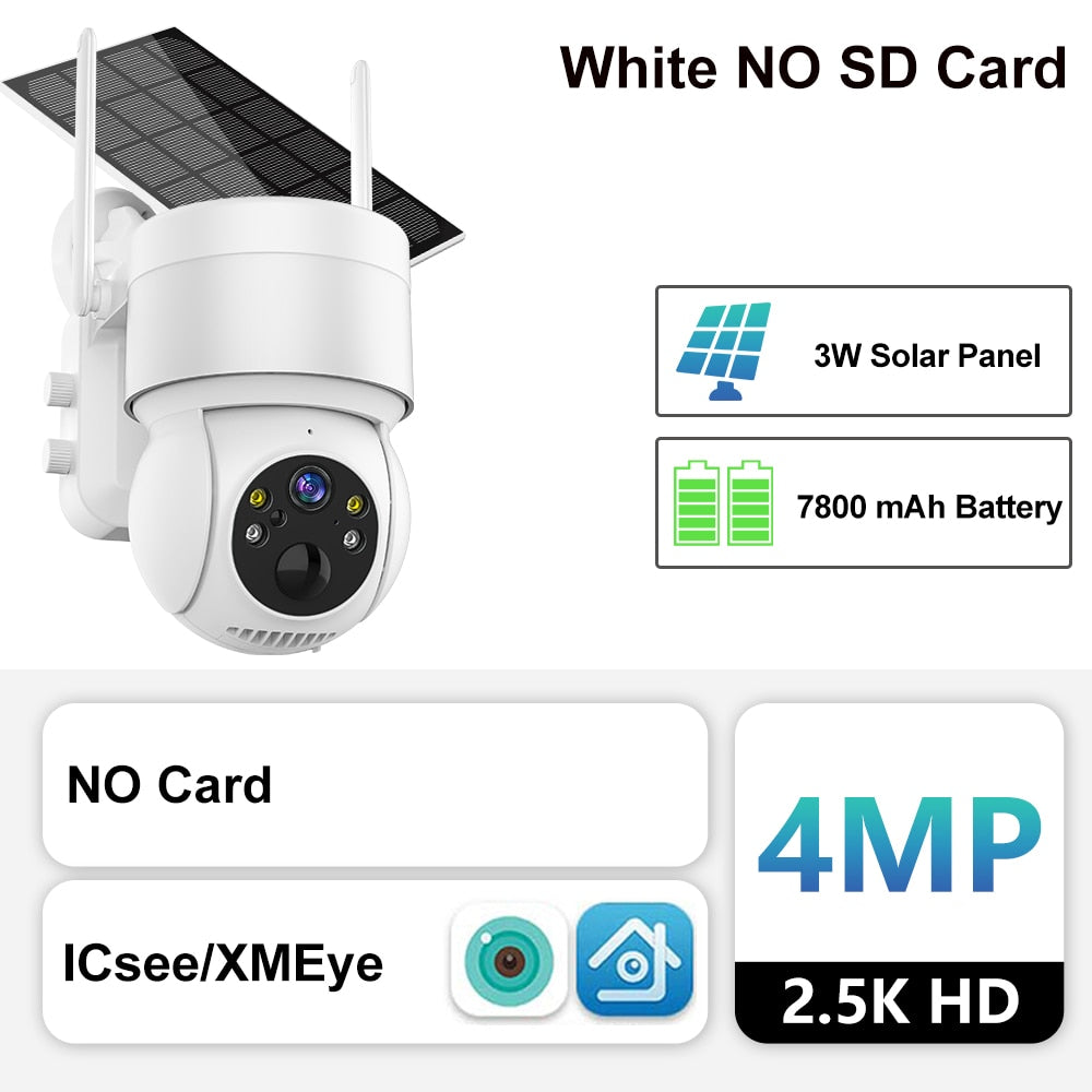 Cámara solar Wifi Exterior 4MP Cámaras IP de vigilancia inalámbrica con panel solar PIR Detección humana 7800mAh Batería de recarga