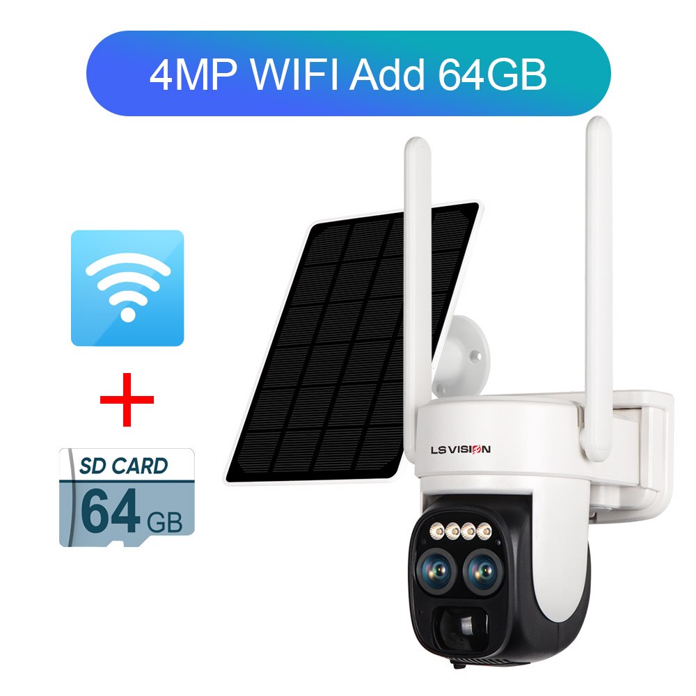 Câmera solar LS VISION LS-CS1 - Lente dupla 2K WIFI externa Zoom óptico de 10X Áudio bidirecional em cores Visão noturna com bateria interna Câmera de segurança