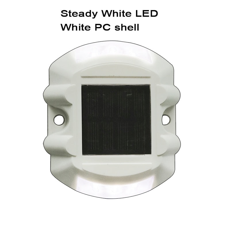 Steady Mode white color Plastic Green LED Solar Powered Road Stud  Reflective Ground Light Path Deck Dock Warning Light