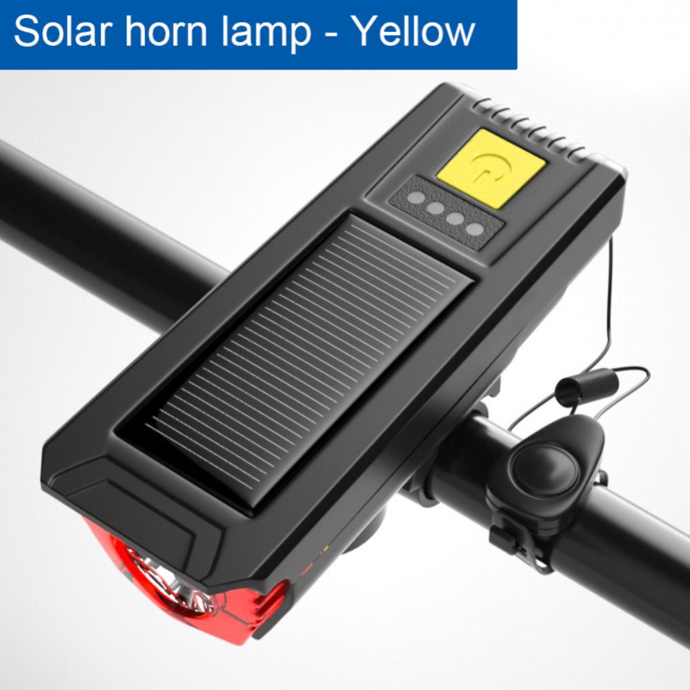 Lumière de vélo solaire multifonctionnelle avec klaxon - Lanterne de vélo de route VTT Lampe rechargeable USB Phare de vélo Accessoires de vélo