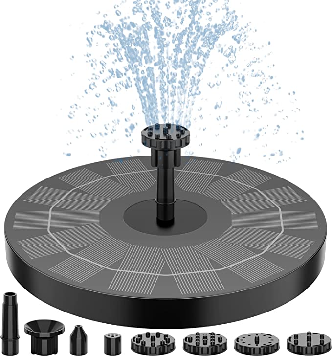 Bomba de água de fonte solar com 6 bicos para lagos de banho de pássaros, jardim, tanque de peixes de piscina, fonte movida a energia solar ao ar livre