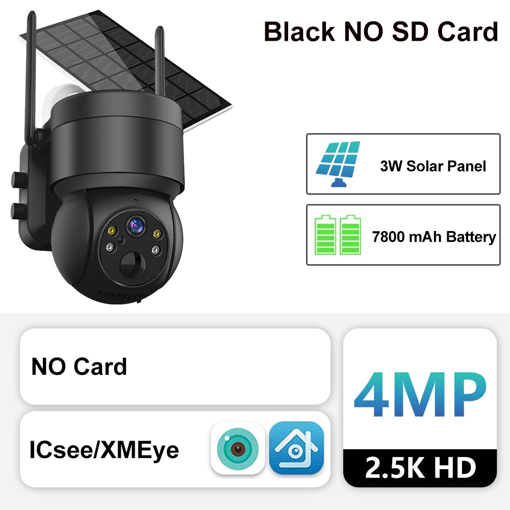 Cámara solar Wifi Exterior 4MP Cámaras IP de vigilancia inalámbrica con panel solar PIR Detección humana 7800mAh Batería de recarga