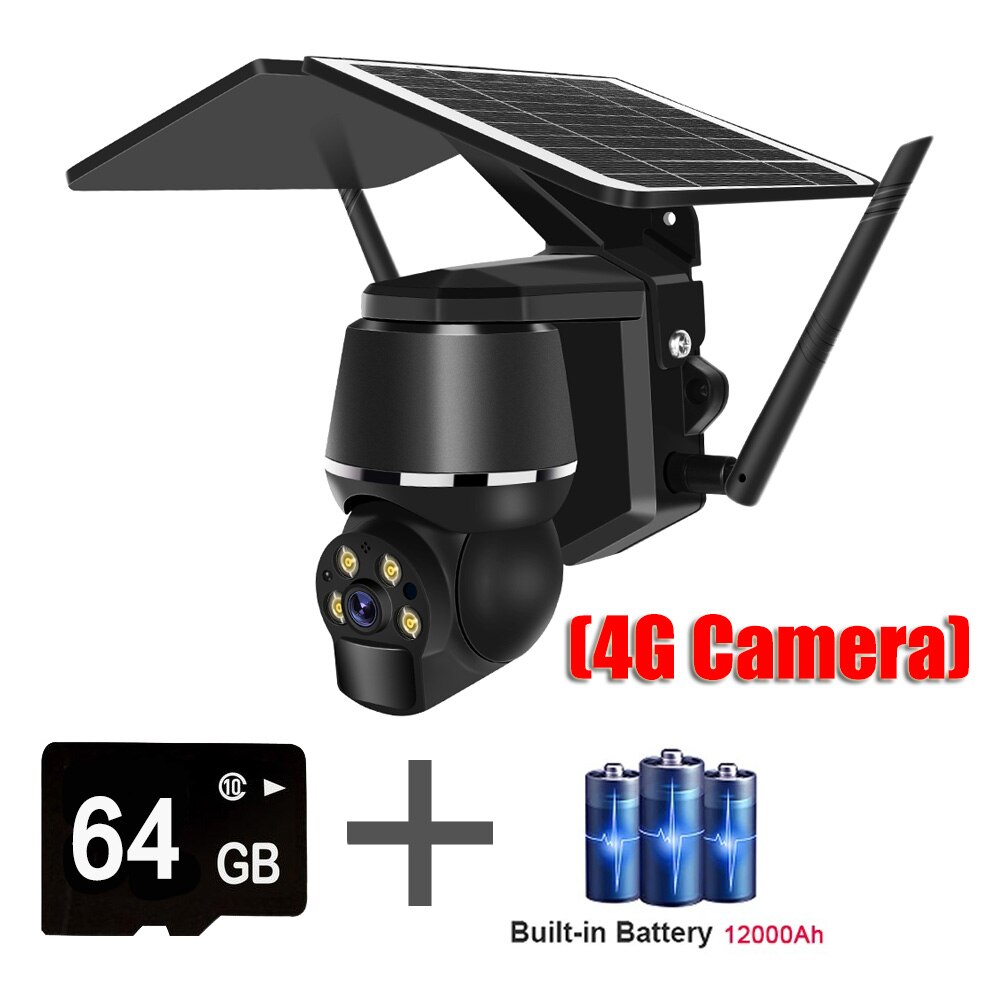 4G 5MP Outdoor Solar Panel, 4G Camera) 64 GB + Built-in Battery 12000