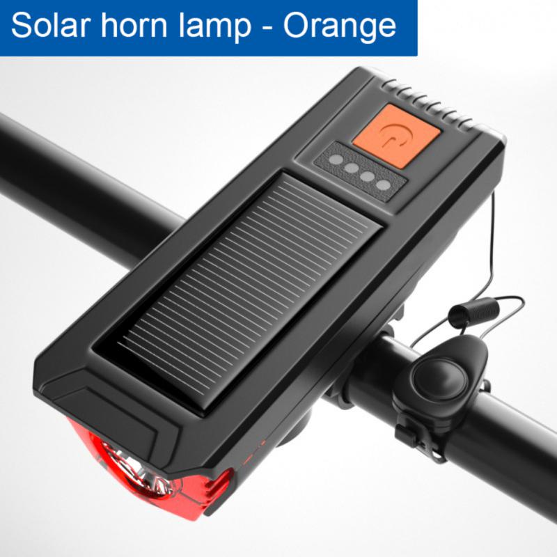 Lumière de vélo solaire multifonctionnelle avec klaxon - Lanterne de vélo de route VTT Lampe rechargeable USB Phare de vélo Accessoires de vélo
