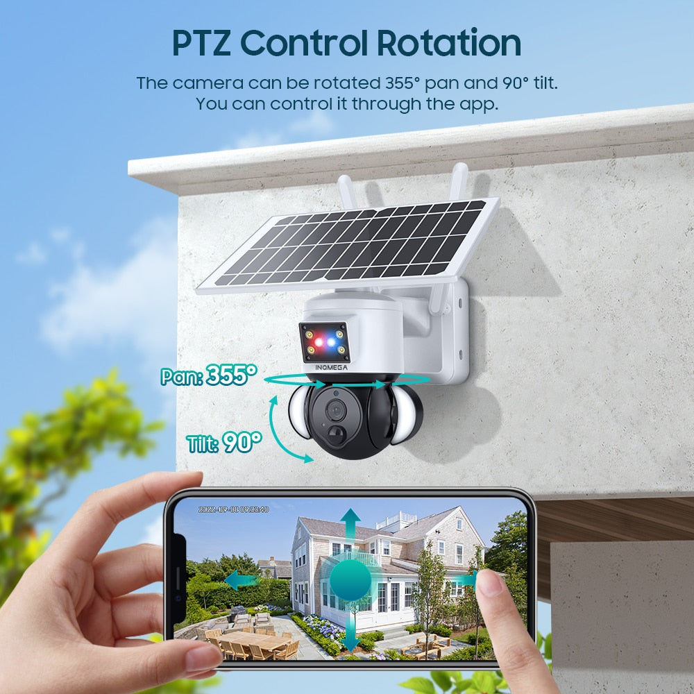 INQMEGA Cámara de seguridad externa de 5MP - Cámara con energía solar WIFI Cámaras de vigilancia para el hogar 4G Cámara cctv Paneles solares potentes