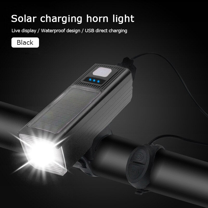 Solar Bike Light USB Charge Bicycle Light with Bicycle Horn - Waterproof Cycling Light 2000mAh As A Power Bank with 130dB Tweeter