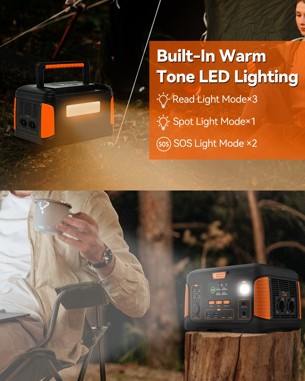 FF Flashfish J1000 PLUS, Built-In Warm Tone LED Lighting Read Light Modex3 Spo