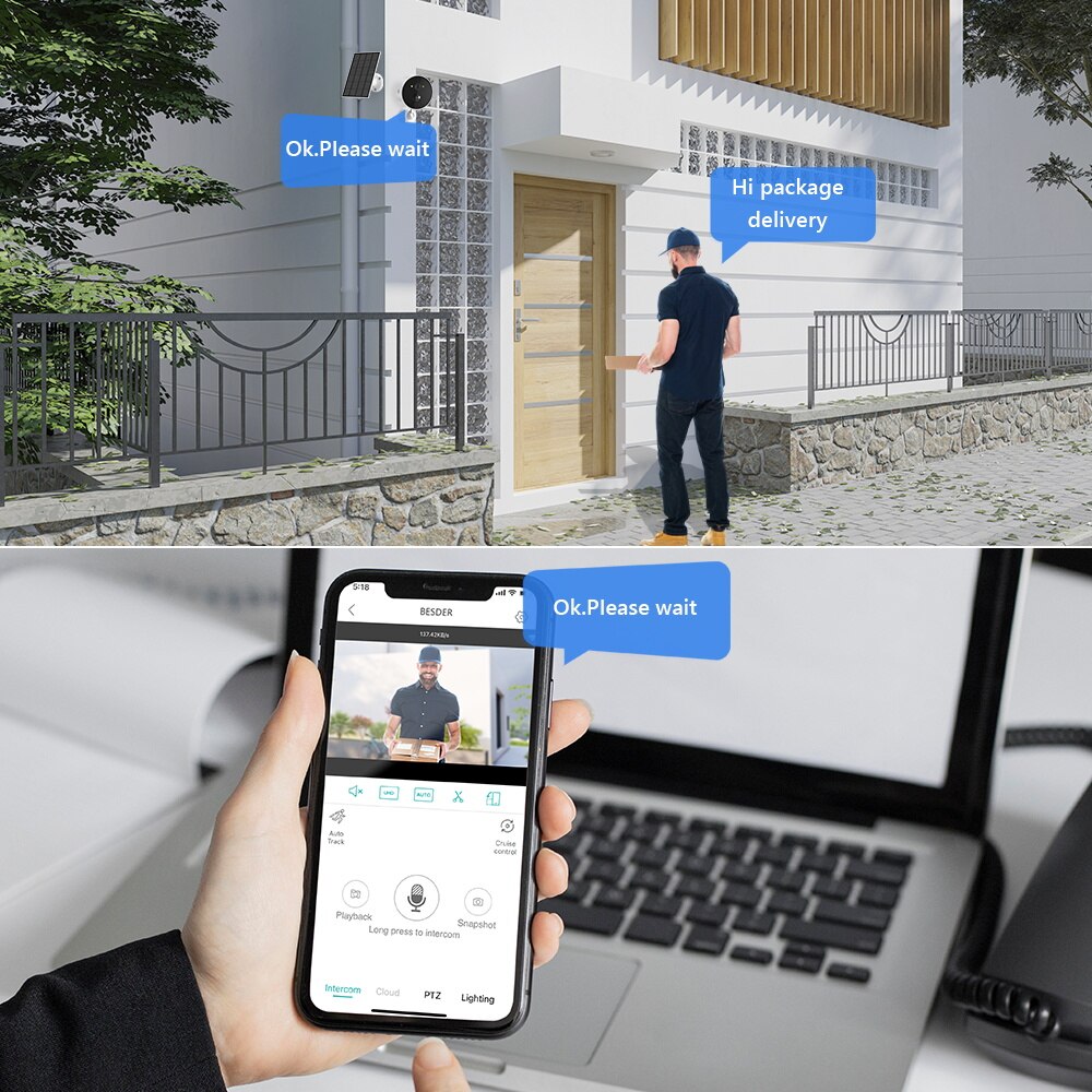 BESDER Q4 Solar Camera - Wireless Solar 4000mAh Rechargeable Battery Wifi CCTV Security Camera Outdoor Full HD 1080P Audio IP Camera With Camera