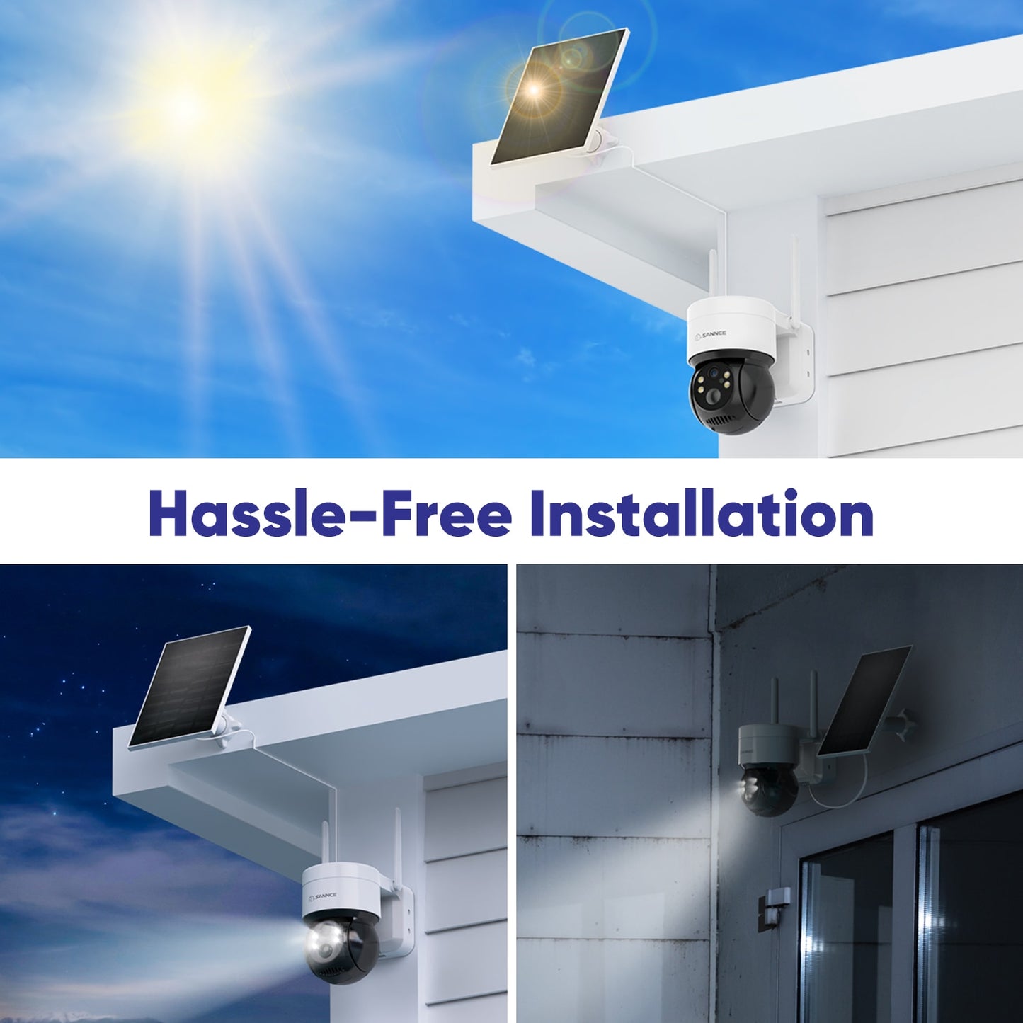 Cámara solar SANNCE 4MP 2K - Admite audio bidireccional Conexión WIFI 2.4G Cámaras H.264+ IP65 Lente resistente al agua y al polvo de 4MM