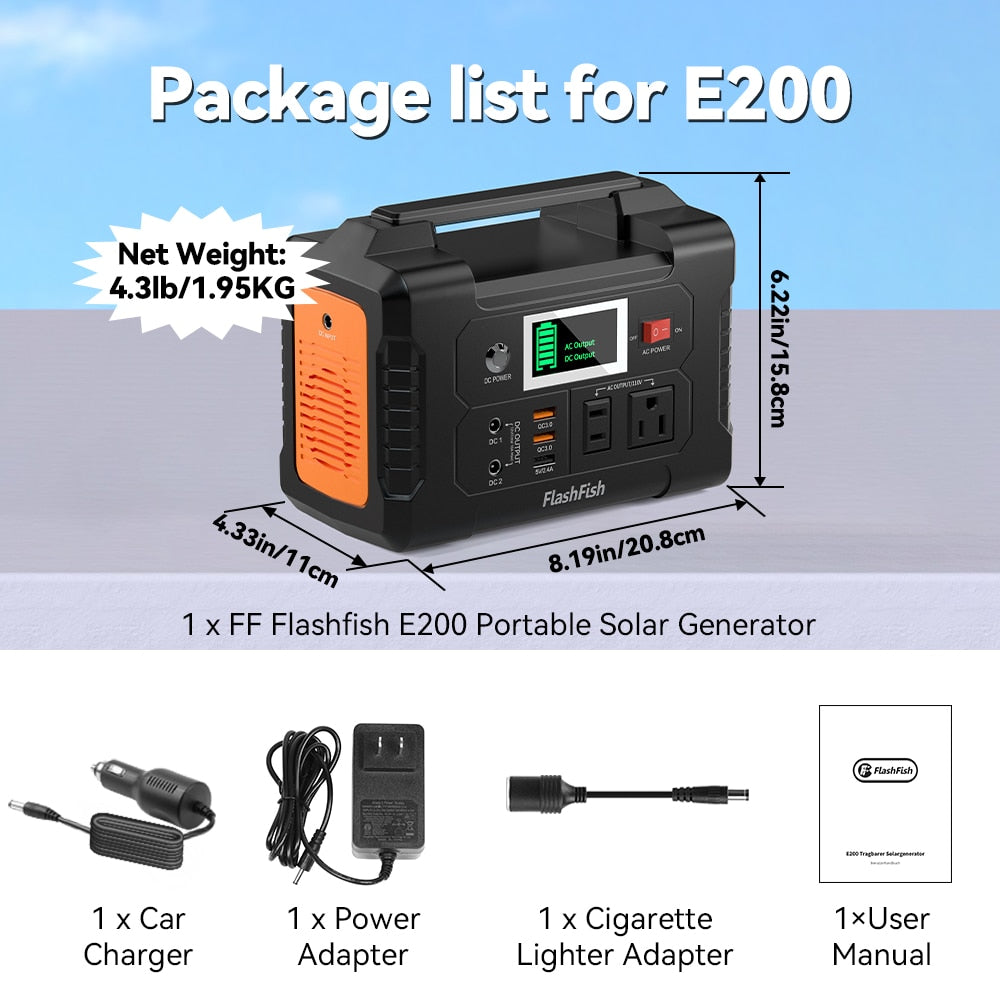FF Flashfish E200, FF Flashfish E2OO Portable Solar Generator .