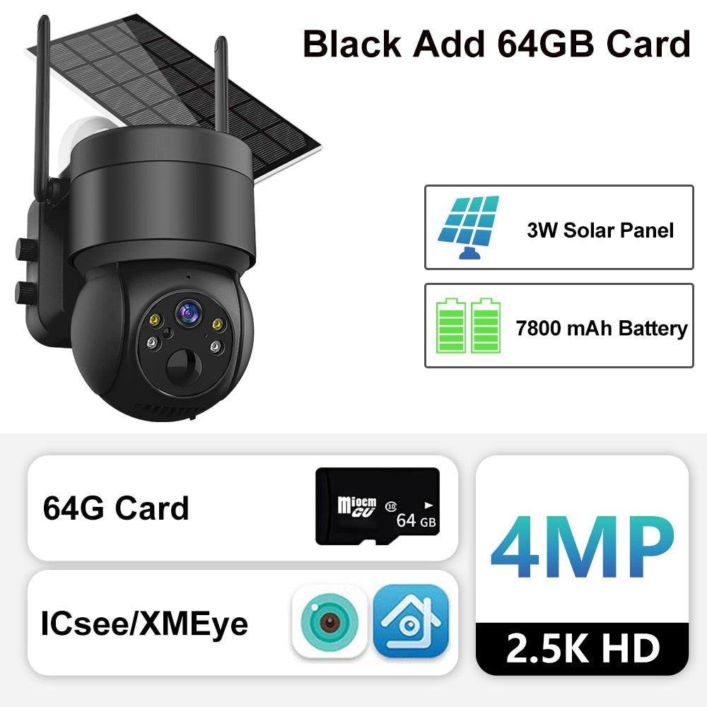 Cámara solar Wifi Exterior 4MP Cámaras IP de vigilancia inalámbrica con panel solar PIR Detección humana 7800mAh Batería de recarga