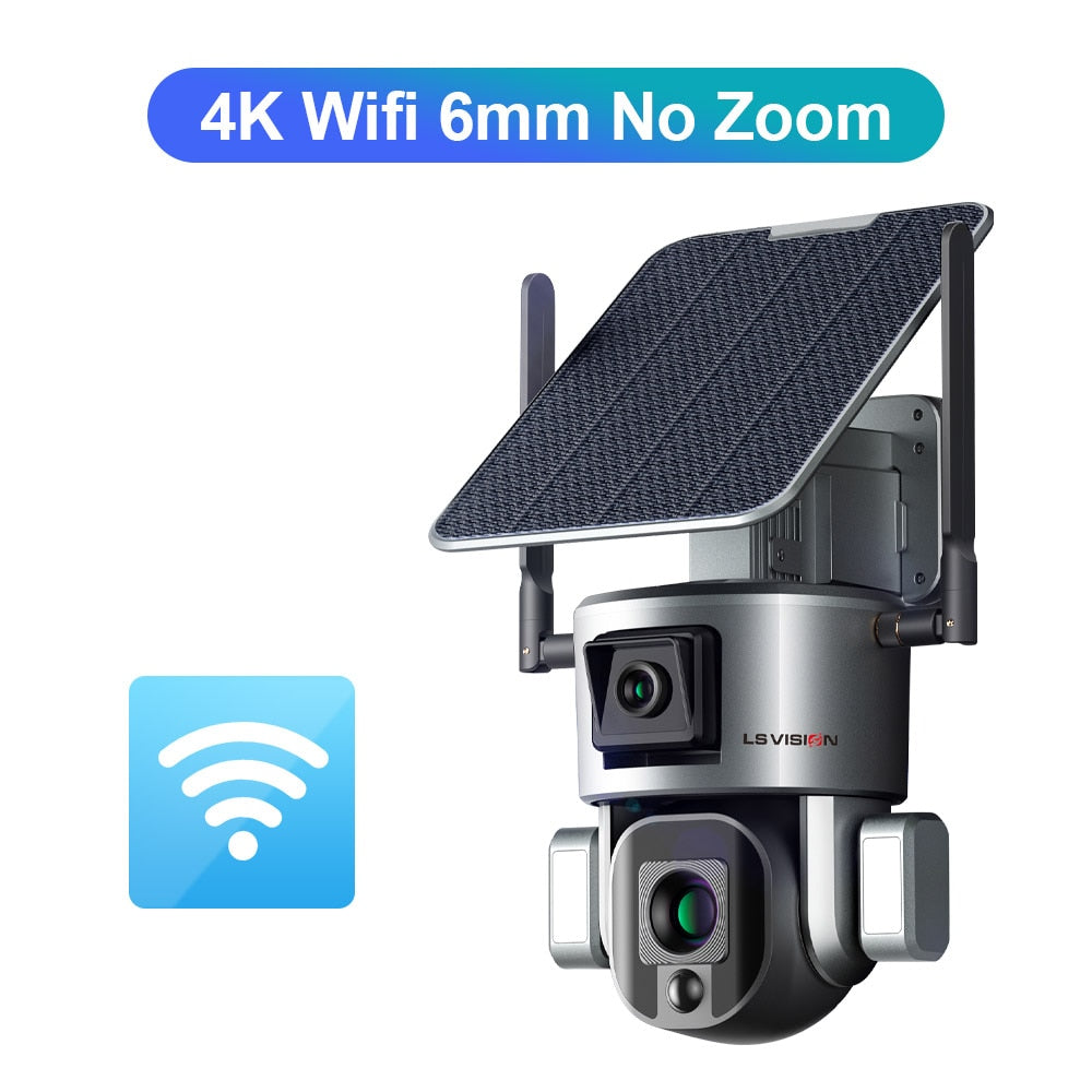LS VISION LS-MS1-10X Câmera Solar - 4K 8MP HD Dual Lens 4G Câmera de Segurança Solar Outdoor 4X 10X Zoom Óptico Câmera WiFi Rastreamento Automático Câmera CCTV À Prova D' Água