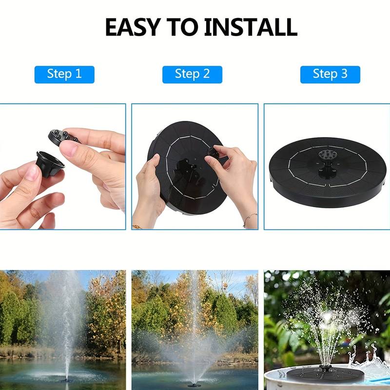 Bomba de água de fonte solar com 6 bicos para lagos de banho de pássaros, jardim, tanque de peixes de piscina, fonte movida a energia solar ao ar livre