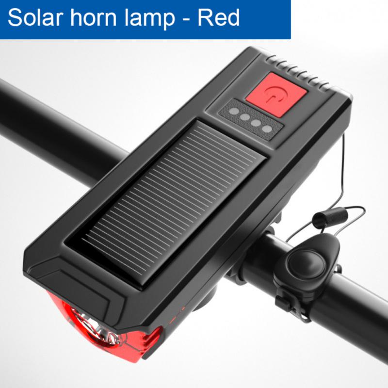 Lumière de vélo solaire multifonctionnelle avec klaxon - Lanterne de vélo de route VTT Lampe rechargeable USB Phare de vélo Accessoires de vélo