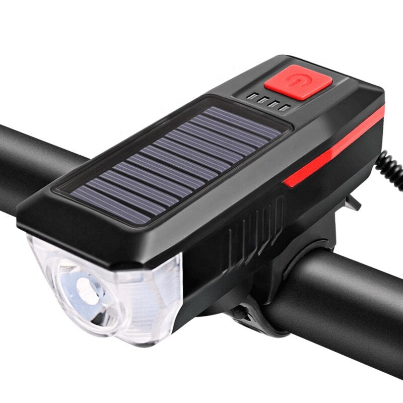 LY-17 Luz solar para bicicleta - Pantalla de energía recargable USB MTB Mountain Road Bike Lámpara delantera con bocina Linterna Luz para bicicleta