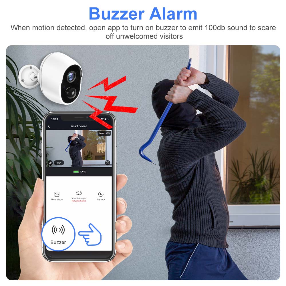 Buzzer Alarm When motion detected, open app to turn on buzzer