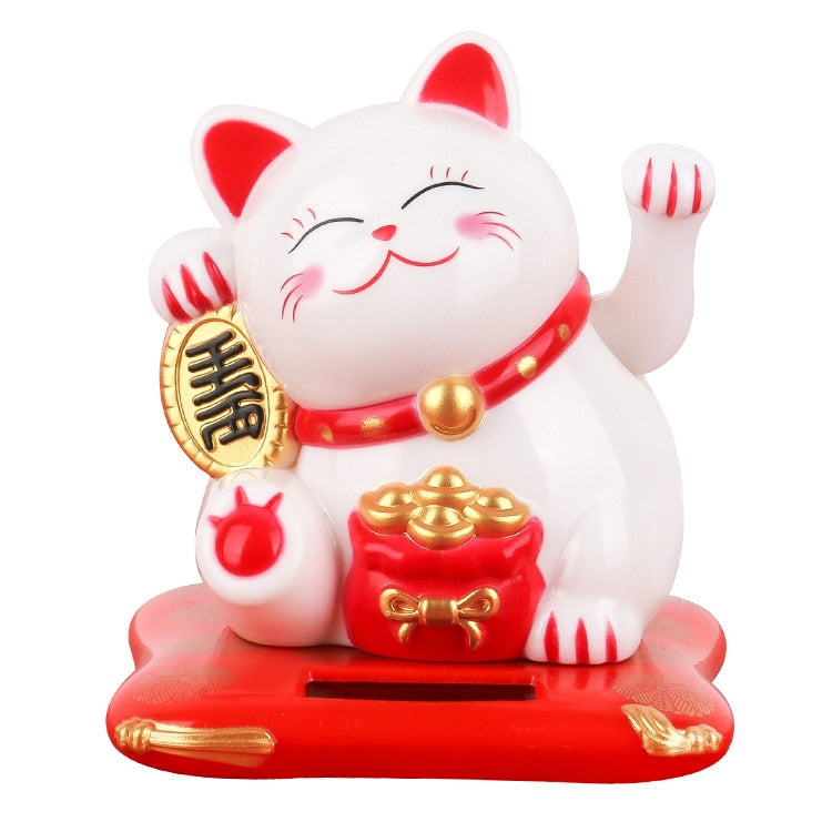 Gato da sorte Maneki Neko movido a energia solar - Gato da sorte chinês de boas-vindas, acenando com a mão, estatuetas de gato da sorte para decoração de casa