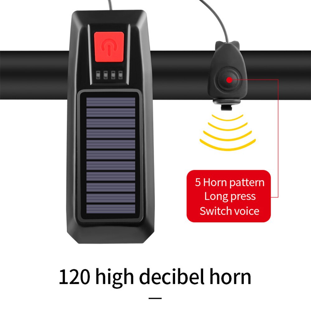 LY-17 Luz solar para bicicleta - Pantalla de energía recargable USB MTB Mountain Road Bike Lámpara delantera con bocina Linterna Luz para bicicleta