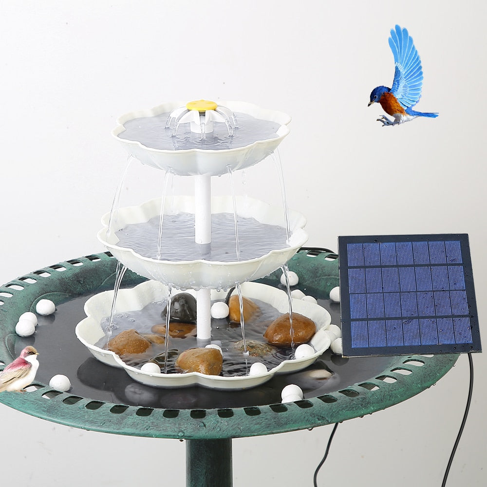 3 Tiered Bird Bath with 3W Solar Pump - DIY Solar Fountain Detachable and Suitable for Bird Bath, Garden Decoration