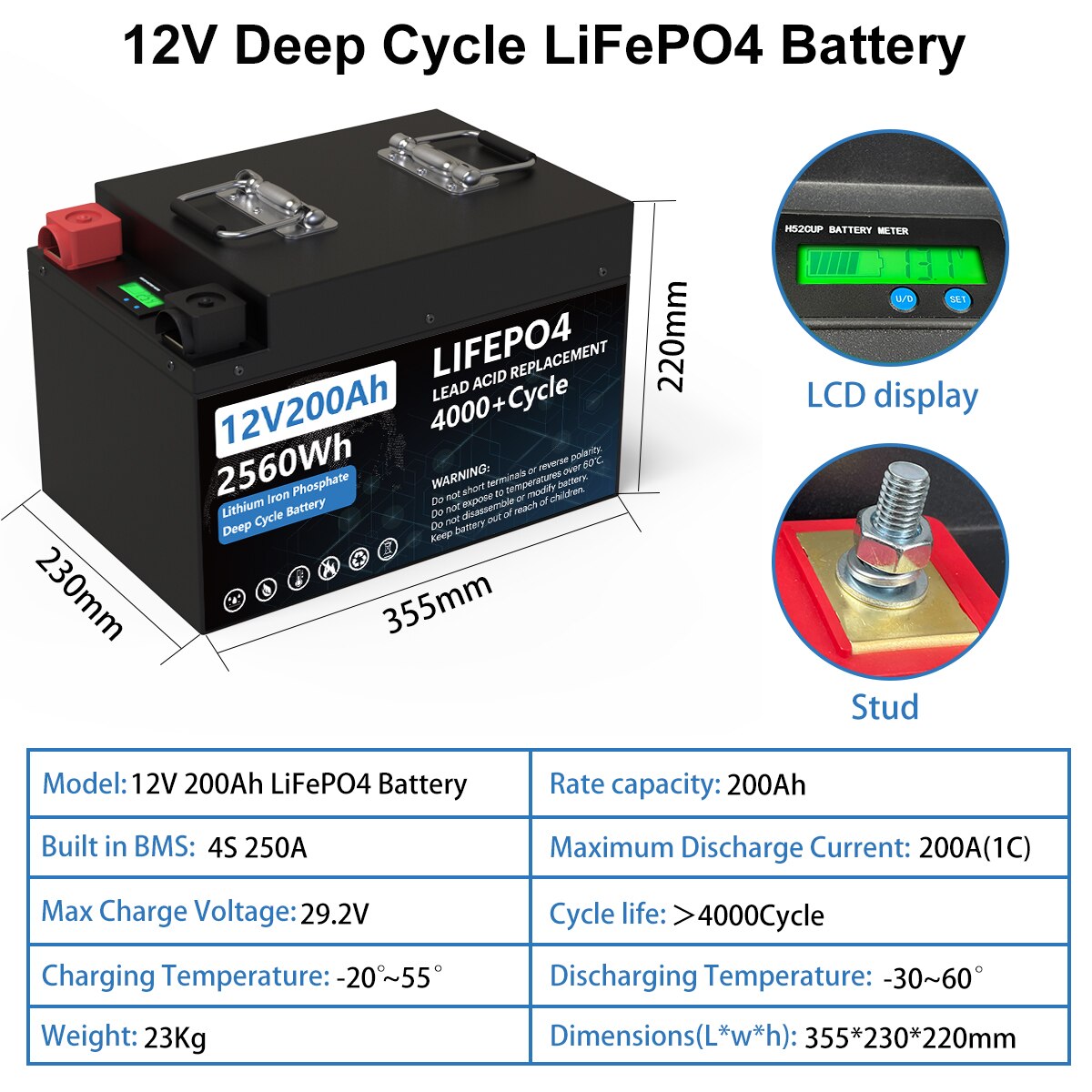 12V Deep Cycle LiFePO4 Battery Hszcup