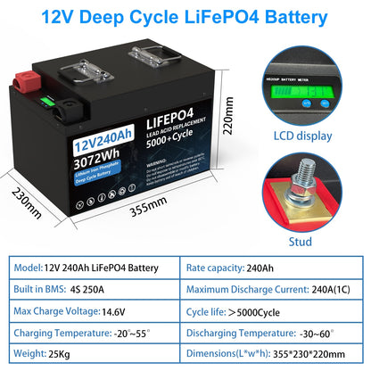 12V 240Ah Deep Cycle LiFePO4 Battery