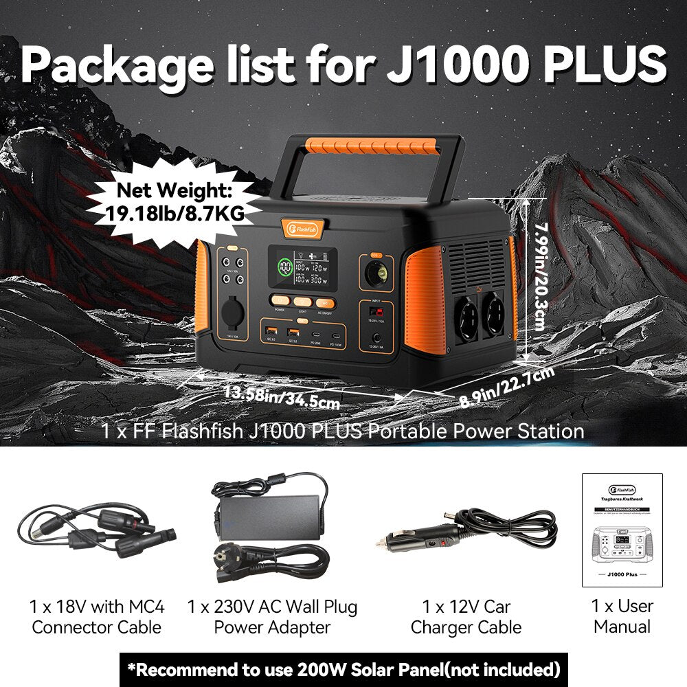 FF Flashfish J1000 PLUS, Package list for J100O PLUS Net Weight: 19.181b