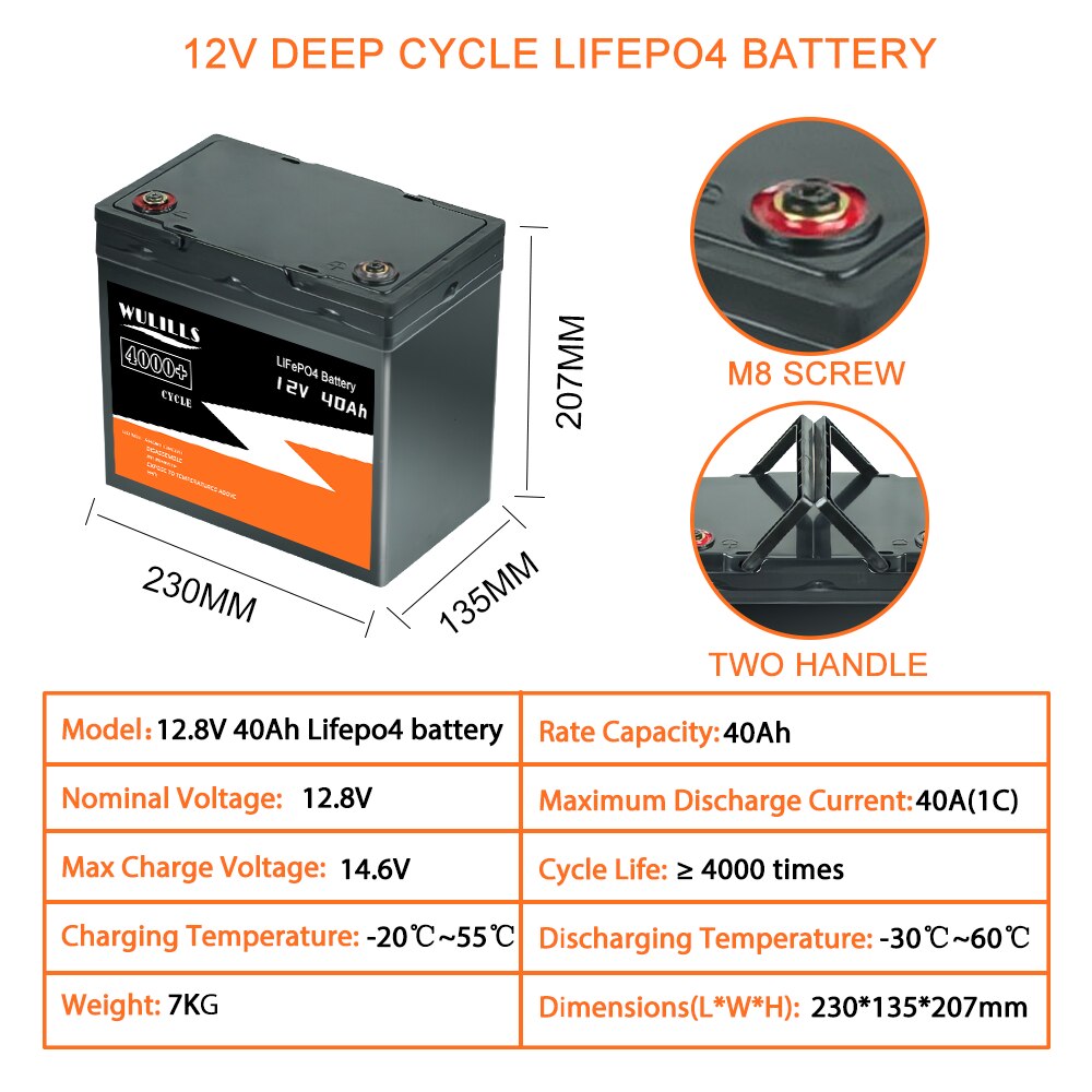 New LiFePo4 Battery 12V 40Ah - Lithium Iron Phosphate 12V 24V LiFePo4 Rechargeable Batteries for Kid Scooters Boat Motor Tax Free