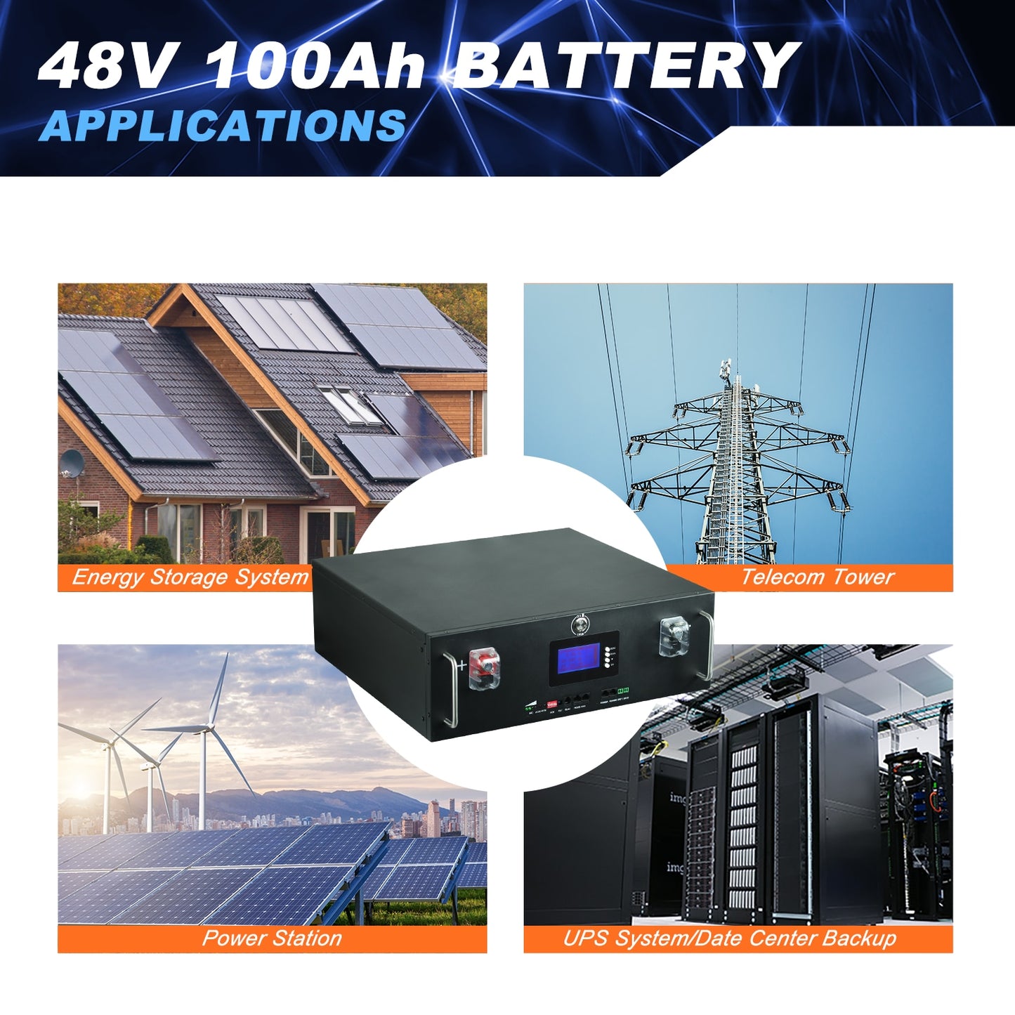 New 48V 100Ah LiFePo4 Battery Pack - 51.2V 5kw Lithium Iron Phosphate Batteries 16S 100A Built-in BMS 48V Pack For Solar No Tax