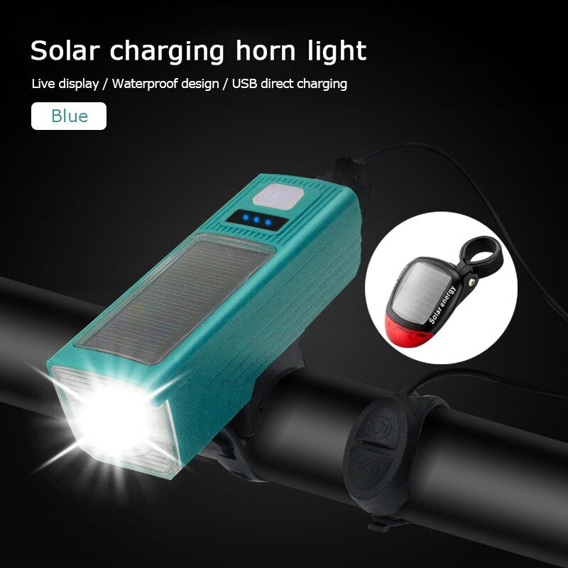 Solar Bike Light USB Charge Bicycle Light with Bicycle Horn - Waterproof Cycling Light 2000mAh As A Power Bank with 130dB Tweeter