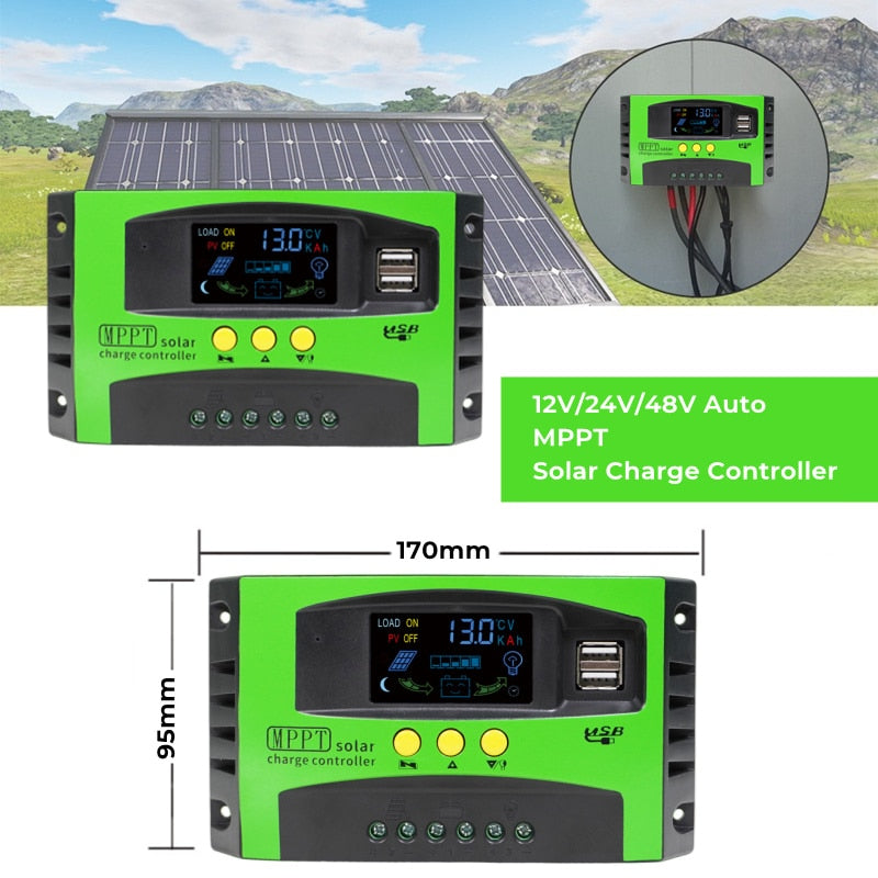 New Arrival 12V 24V Auto MPPT Solar Charge Controller 10A 20A 30A Solar Panel PV Regulator Color LCD Display 5V Dual USB