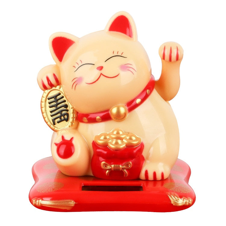 Gato da sorte Maneki Neko movido a energia solar - Gato da sorte chinês de boas-vindas, acenando com a mão, estatuetas de gato da sorte para decoração de casa